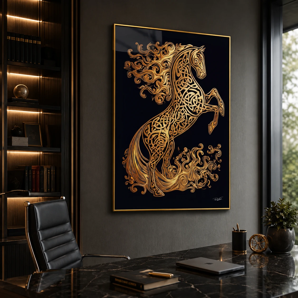 Arte Digital + Mockups - Cavalo pintura Dourada