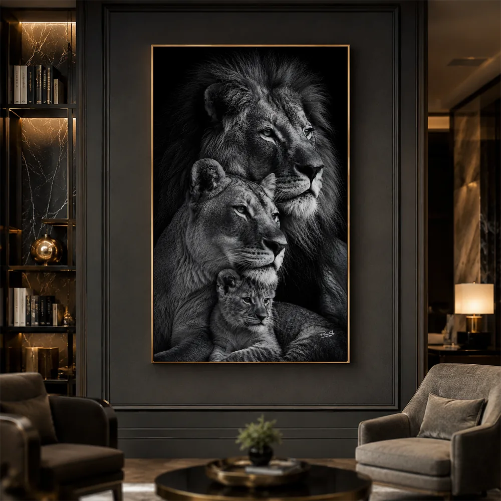 Arte Digital + Mockups - Fam. de Leão Preto e Branco 1 Filhote